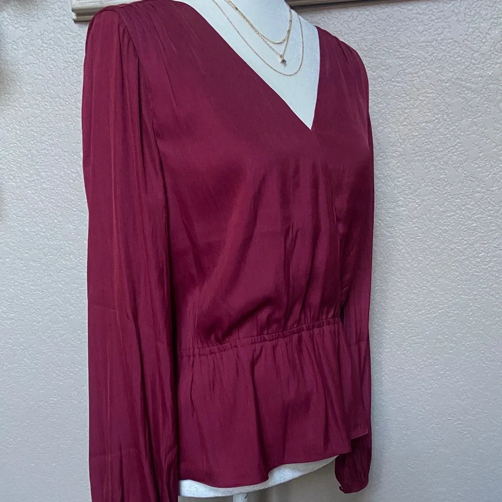 Sale! Banana Republic Deep Red Silky Wrap Blouse. Size S. NWT - Picture 4 of 11
